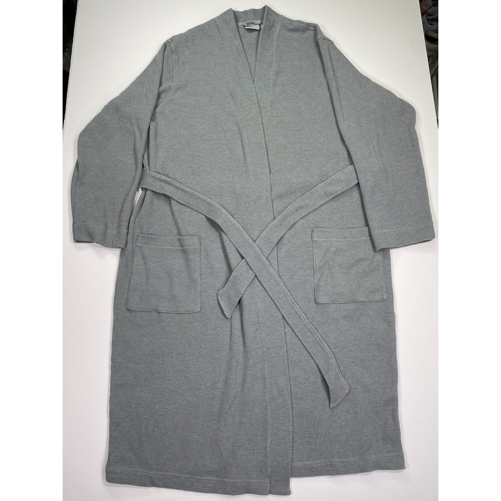 LL Bean Adult Gray Cotton/Polyester Robe XL Regular Waffle Print